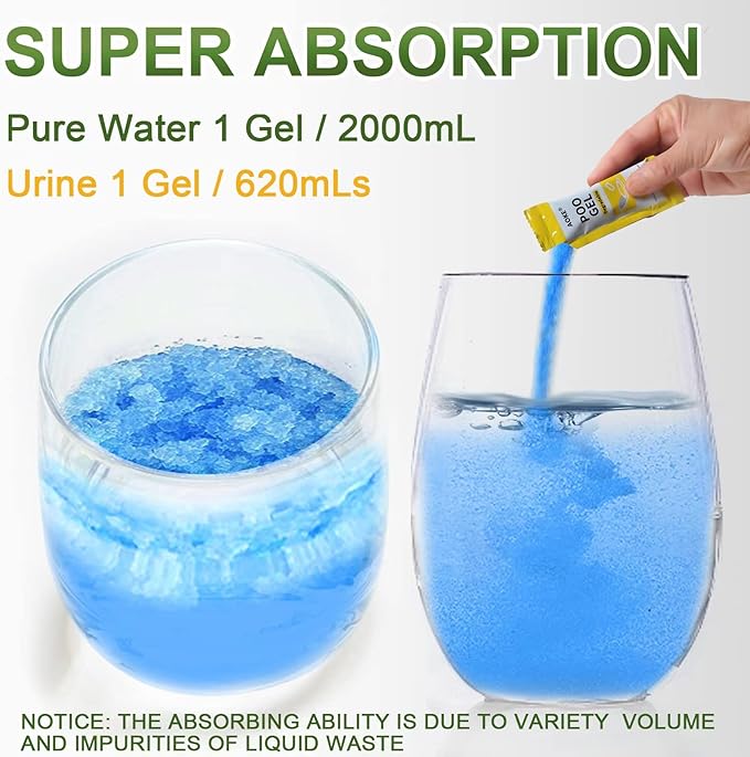 AOKE Portable Toilet Powder, Lemon 60 Pack Poo Gel for Camping Eco Absorbent Gel Liquid Waste Gelling and Deodorizing Powder, Emergency Toilet Waste Treatment for Outdoor Camping Hiking