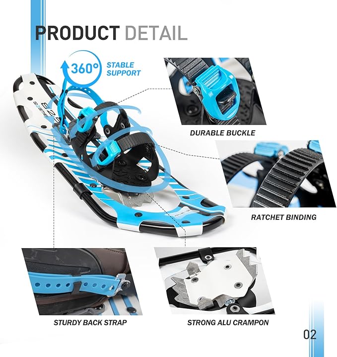 G2 21/25/30 Inches Light Weight Snowshoes for Women Men Youth, Set with Trekking Poles, Tote Bag, Gaiters,Special Fast Ratchet Binding, Orang/Blue/Red Available