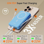 2025 Latest Portable Charger, 16800mAh Magnetic 15W Wireless Power Bank with 2 Built in Cables, LED Display Battery Pack Travel Essentials for iPhone 17/16/15/14/13/12/Pro/Mini/Pro Max