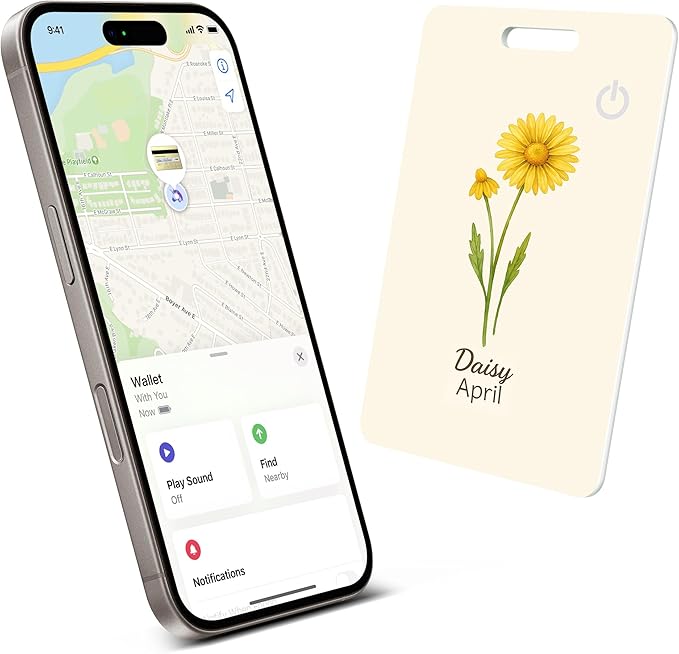 Wallet Tracker Card (iOS Only), Rechargeable Bluetooth Smart Tracking for Apple Find My Compatible Anti Tracker for Men Women Slim Item Locator for Purse Passport Key Luggage Tag (1Pcs/APR FLR)