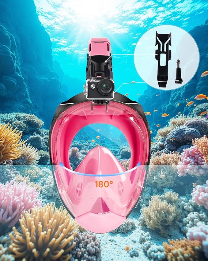Full Face Snorkel Mask for Adults with Dry Top System 180 Degree Panoramic View Snorkeling Gear with Camera Mount Safe Breathing Anti-Leak Anti-Fog