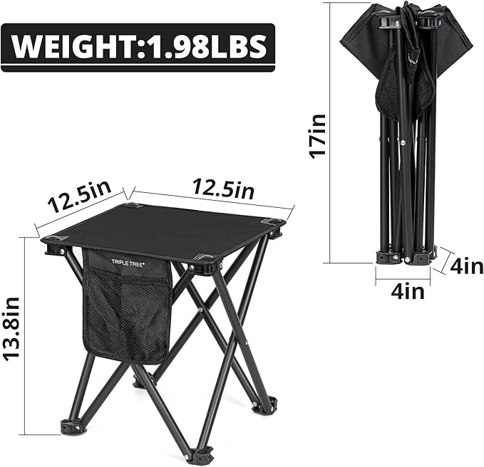 TRIPLE TREE 2 Pack Camping Stool, 13.8 Inch Portable Folding Stool for Outdoor Walking Hiking Fishing 400 LBS Capacity with Carry Bag, Black