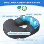Donut Pillow for Tailbone Pain, Hemorrhoids - Cooling Gel Memory Foam Chair Seat Cushion for Office, Home & Wheelchair, Ergonomic Chair Pad for Pregnancy, Sciatica, Coccyx (XL, Grey)