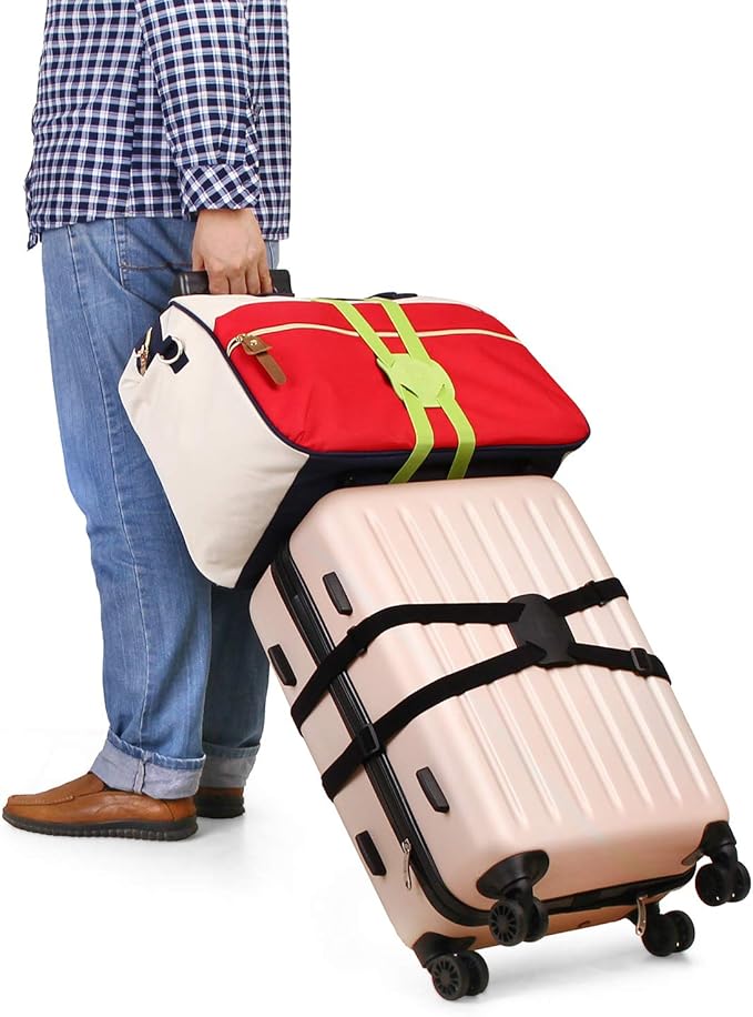 Luggage Straps Bag Bungees for Add a Bag Easy to Travel Suitcase Elastic Strap Belt (Black-R, L)