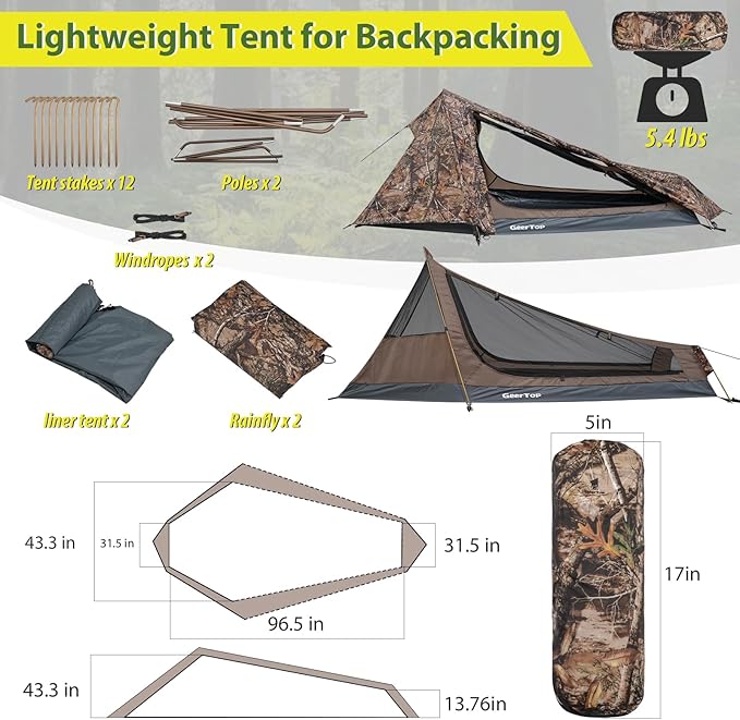 GEERTOP Ultralight Bivy Tent for 1 Person 3 Season Waterproof Single Person Backpacking Tent for Camping Hiking Backpack Travel Outdoor Survival Gear