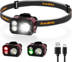 EverBrite Rechargeable LED Headlamp, Only 1.59 OZ Ultra-Light with Hat Clip, IP67 Waterproof, White/Red/Green Light, 7 Modes for Camping, Running and Backpacking-Purple