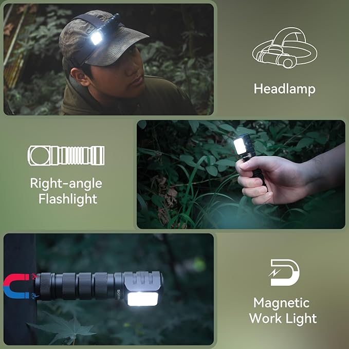 Headlamp Rechargeable with Red Light - Sofirn HS42 Headlamps for Adults, 2100 Lumens Head Lamp Super Bright, Led Right Angle Flashlight with Magnetic Base, Camping Head Light for Mechanic, Hunting