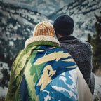 Outdoor Camping Blanket with Sherpa Lining, Extra Warm Thick Camp Blankets and Puffy Ultralight Soft Poncho DWR Camping Quilt for Cold Weather, Adventure, Sleeping, Backpacking 78"x 56"