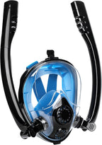 Adult Full Face Snorkel Mask, Waterproof Dual Breathing Tubes, Patented Design, Breathing Through The Nose, Professional Snorkeling Gear for Vacation, Mountable Action Camera
