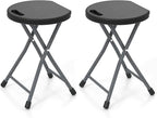 Goplus Folding Stool, 2 Pack 18 inch Foldable Camping Stool for Adults with 440 lb Capacity, Portable Plastic Fold up Stool, Collapsible Round Stool with Handle for Fishing Hiking Gardening BBQ