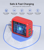 50W USB C Wall Charger, 2Pack 5-Port C Charger Fast Charging Block PD Power Adapter +QC 3.0 Multiport Type C Box Brick Cube USB A Wall Plug for iPhone 16/15/14/13 Pro Max, iPad,Samsung Galaxy(Red)