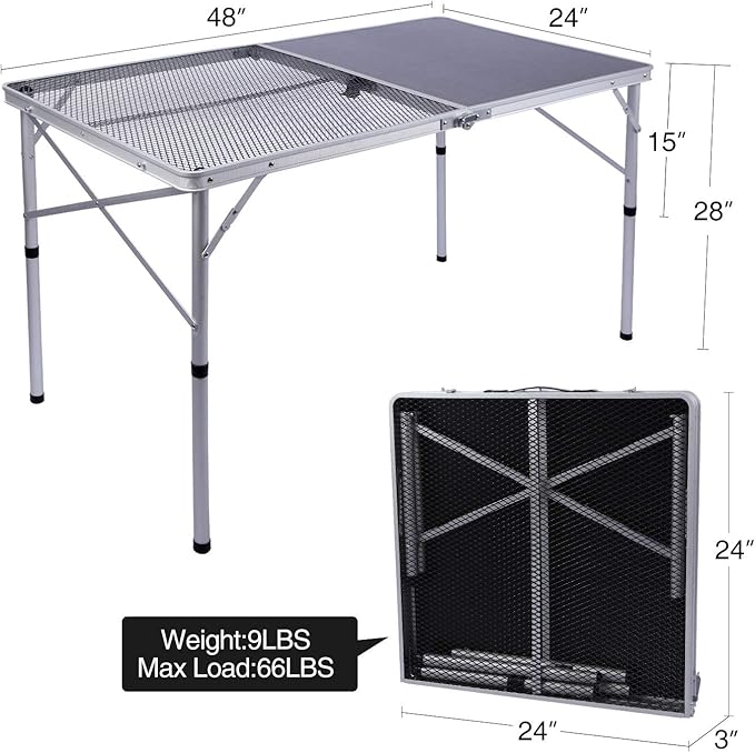 REDCAMP Folding Table Half net Half Table for Outdoor Camping Picnic