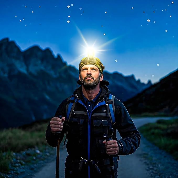 Bright Headlamp Zoomable Motion Sensor Warning Light, 8 Modes 80 Hours Standby Time Head Lamp, IP65 Waterproof 125°Angle Head Lights for Hunting Hiking Camping Emergency