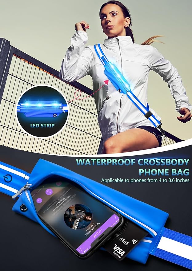 LED Reflective Belt Sash for Walking at Night, Night Running Safety Gear High Visibility Rechargeable LED Light Up Running Belt for Runners Walkers Men Women