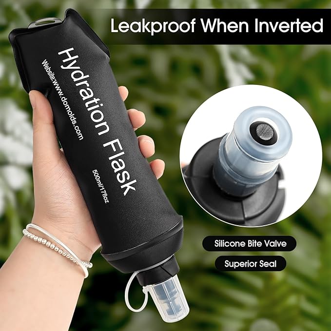 GYGYL Soft Flask, TPU Collapsible Soft Water Bottle for Hydration Pack, Running Vest, Leak-Proof Folding Water Bottle for Hiking Cycling Climbing Jogging-500ml Black, 2pcs