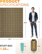 KingCamp Ultralight Camping Blanket, Packable Down Alternative Puffy Wearable Blankets Weatherproof Warm Package Quilt with Snap Buttons for Outdoor Hiking Travel Picnic Stadium (69" L x 53", Olive)