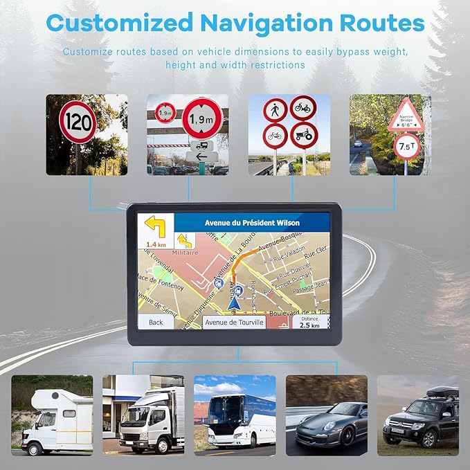 GPS Navigator 7 inch Touch Screen 256-16GB, GPS Navigation for Car Truck RV, 2025 Maps (Free Lifetime Updates), GPS Commercial Drivers Semi Trucker Navigation System, Spoken Turn-by-Turn Direction