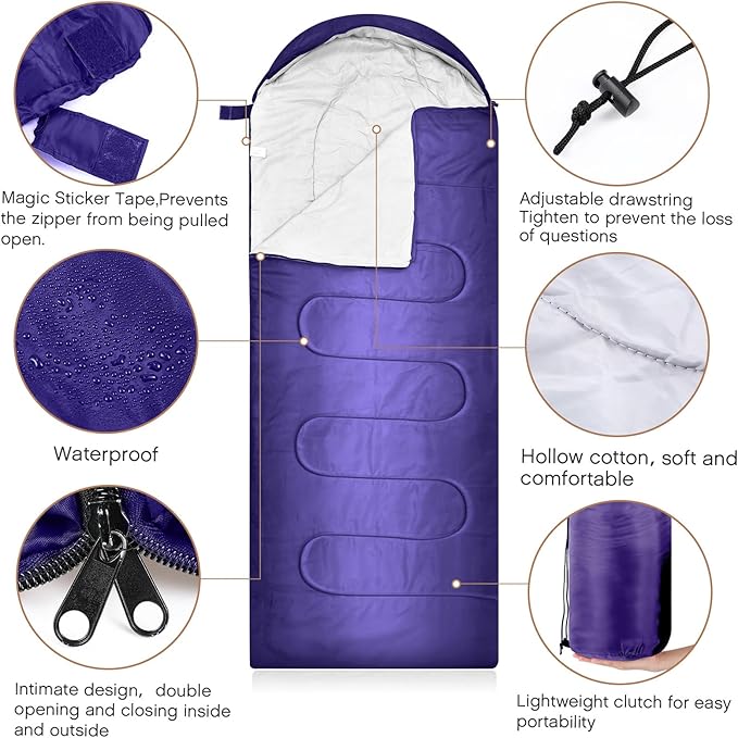 Tranqun Sleeping Bags for Adult with Winter Beanies Gloves, Cotton Liner Camping Sleeping Bag Waterproof Warm Lightweight for Backpacking Camping Indoor Outdoor Homeless People