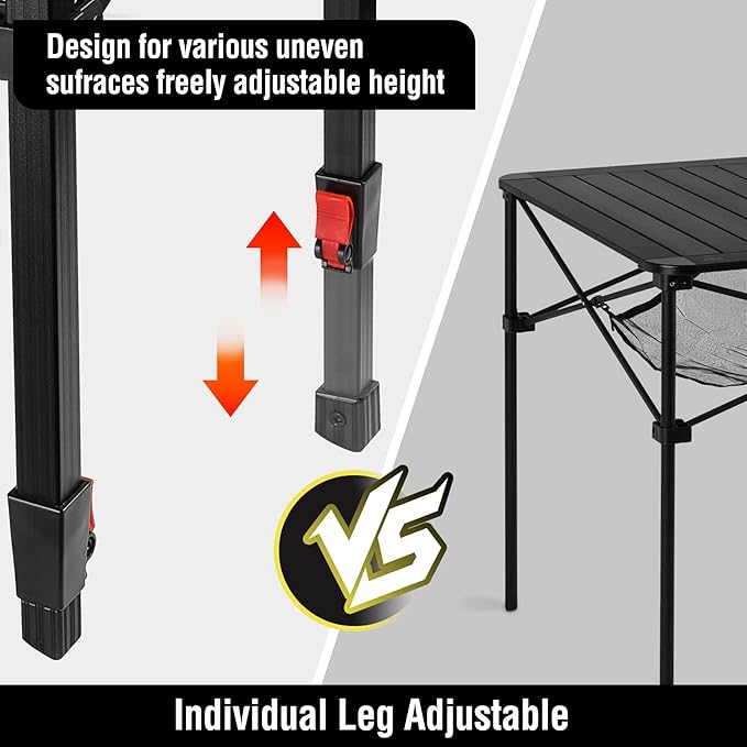 VILLEY Folding Camping Square Table with Carry Bag, Lightweight Aluminum Adjustable Square Table for Outdoor, Camping, Picnic, Backyards, BBQ, Small