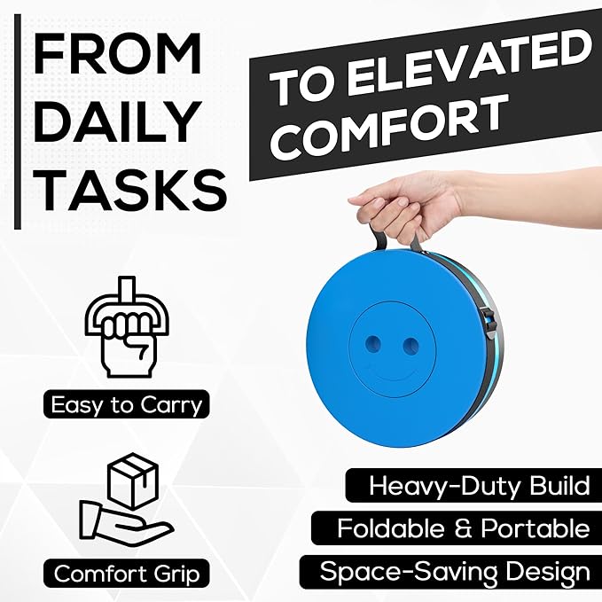 NEW IMPROVED PLASTIC MATERIAL QUALITY BLUE Collapsible Stool - Durable, Foldable, Adjustable Collapsible Seat for Outdoors, Camping, Home - Strong, Safe, Compact Portable - Versatile Telescopic Stool