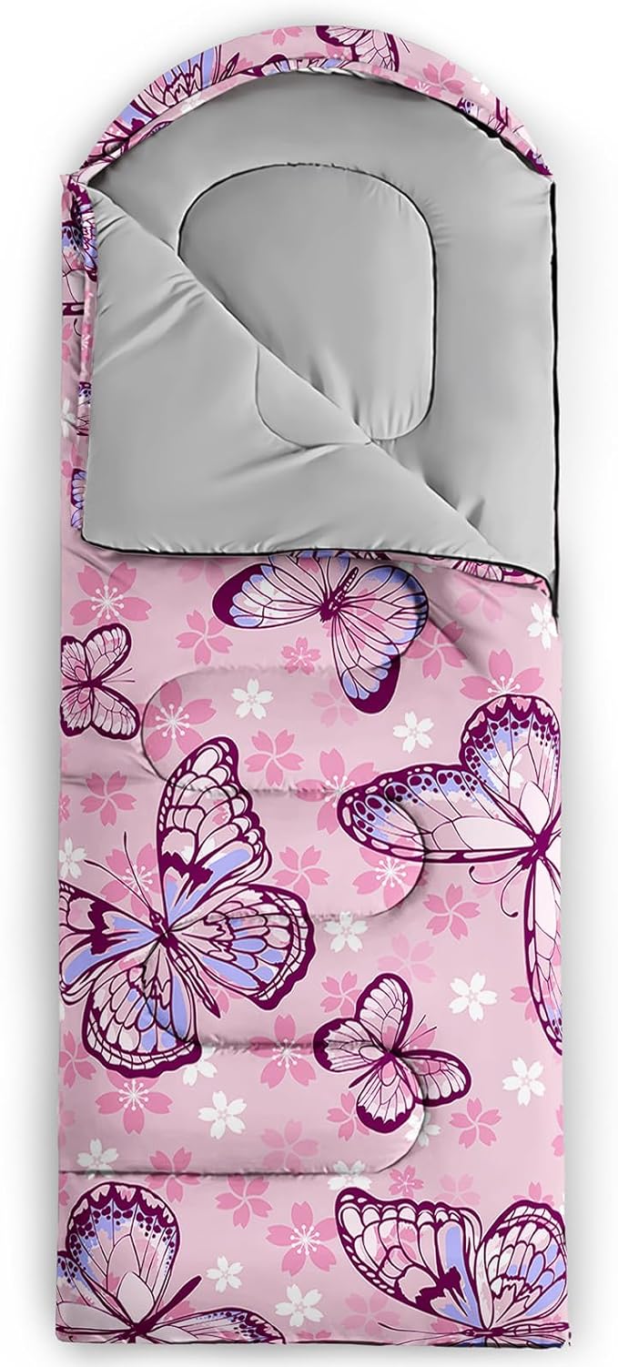 Sleeping Bags for Adults and Kids，3D Printing Camping Sleeping Bag for Girls Boys Lightweight Waterproof Cold/Warm 3-Season，Outdoor Travel with Compression Bags