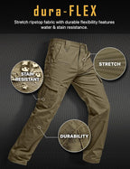 CQR Men's Flex Ripstop Tactical Pants, Water Resistant Stretch Cargo Pants, Lightweight EDC Hiking Work Pants