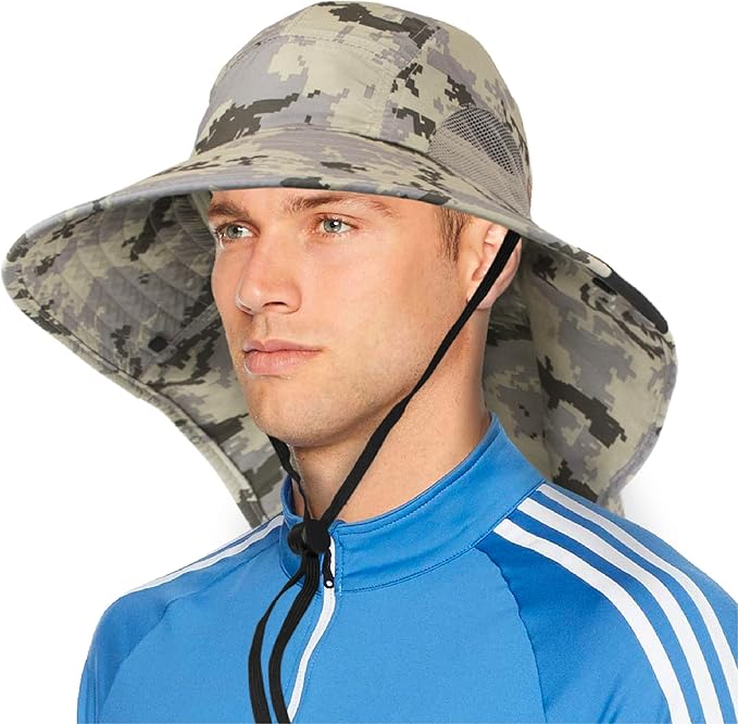 SUN CUBE Wide Brim Sun Hat with Neck Flap, UPF50+ Hiking Safari Fishing Hat for Men Women, Sun Protection Beach Hat