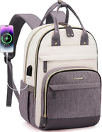 LOVEVOOK Backpack for Women,Laptop Backpack Women,Fits 15.6 Inch Laptop Bag,School Backpacks,Fashion Travel Work Anti-theft Bag,Waterproof Business Computer College Backpack Purse,Beige-Grey-Grey