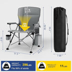 XL Heavy Duty Camping Chair 396lb Capacity (525lb Max) – Waterproof 1680D Oxford Fabric, 2" Padded Seat & Back, Cup Holder, Cooler Pocket, Portable for Camping, Beach & Tailgating (Solid Slate)
