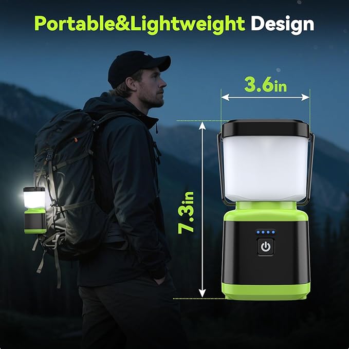 AlpsWolf Camping Lantern Rechargeable, 4 Modes Stepless Dimming LED Lantern, Rechargeable Lantern for Power Outages, IPX4 Waterproof Portable Camping Light, Green 2 Packs