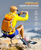 Power-Bank-Solar-Charger - 42800mAh Portable Charger,Solar Power Bank,External Battery Pack 5V3.1A Qc 3.0 Fast Charger Built-in Super Bright Flashlight (Blue)