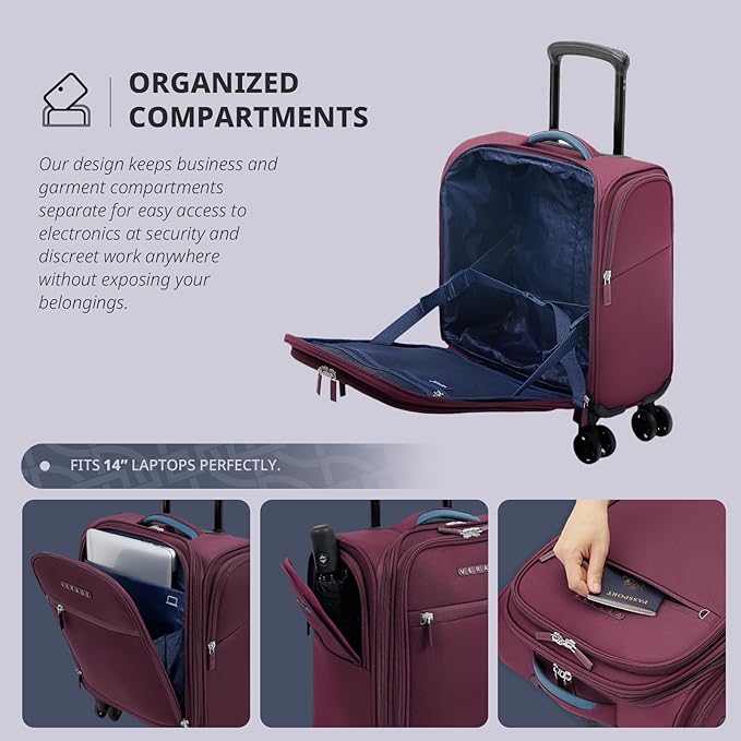 Verage Underseat Carry On Luggage with Wheels & USB Port,14 inch Wheeled Spinner Carry-on Luggages Bags for Airlines, Lightweight Overnight Suitcase for Men Women (14-Inch Compact Underseat Pro)