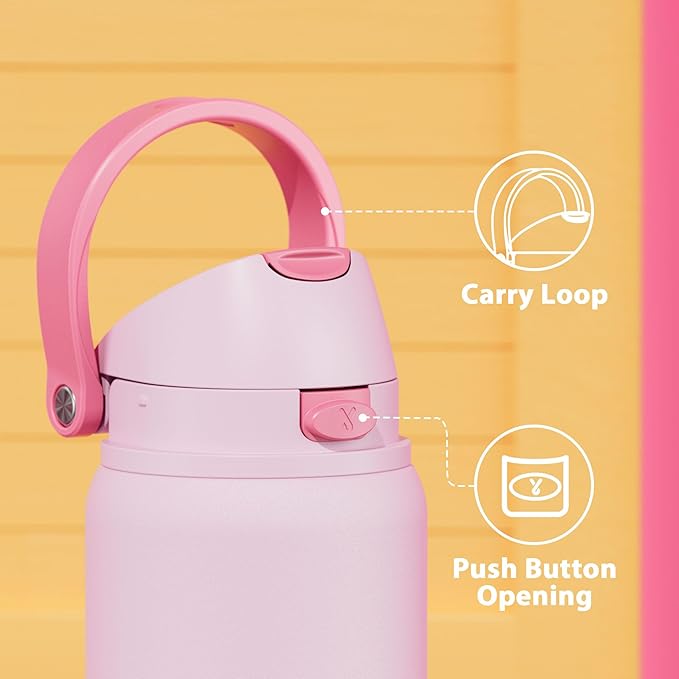 32 oz Insulated Water Bottle for Sports: Meoky Stainless Steel Water Bottle with 2-in-1 Straw and Spout Lid - Leak Proof, Cold for 24 Hours, Protective Silicone Base, BPA-Free for Women Gym, Blush