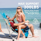 AKSOUL Folding Beach Chair for Adults: Low/High Back Chairs with Carry Bag - Extra Wide Seat Chair with Comfortable Pillow & Storage Pocket (1 Pack & 2 Pack, Blue)