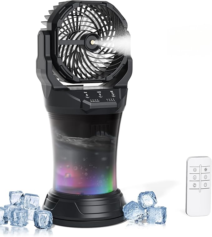 PANERGY Portable Misting Fan for Outdoors-30000mAh Rechargeable Battery, 4-Speed Fan,4 Spray Modes,RGB Light,2L Water Tank Built-in,90°Auto Oscillation&Tilt,Remote Control for Home/Camping/Beach/Patio