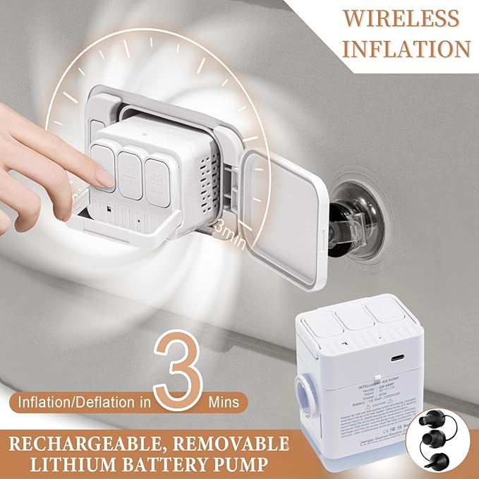 Twin Air Mattress with Built-in USB-C Pump (2500mAh) - 18" Self-Inflating Camping Mattress, Fiber-Tech Support for Indoor & Outdoor Use, Portable Blow Up Bed - White