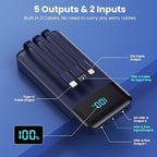 Portable Charger 40800mAh Power Bank with 3 Built-in Cables,PD 25W USB C in&Out Power Bank Fast Phone Charging,QC4.0 5 Output LED Display Battery Pack Compatible with iPhone 16/15,Samsung Android-Navy