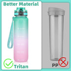 OLDLEY 32 oz Water Bottle, Motivational Water Bottle with Time Marker, Sports Water Bottle With Strap, Leakproof & BPA Free Large Water Bottles for School, Gym, Travel, Outdoor, Tritan,Green&Pink