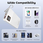 Portable Charger Power Bank, 10000mAh 22.5W Super Fast Charging Powerbank with Built-in USB C in&Out Cable, Slim External Battery Pack for iPhone 16/15/14/13/12/11 iPad Samsung S24 S23 Android etc