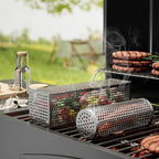 BBQ Net Tube - 2 Pack Rolling BBQ Basket, Quadratisches Verdicktes Design, Rolling BBQ Basket für Outdoor BBQ, rundes Edelstahl BBQ Netz, Camping Grill für Gemüse, Chips und Fisch