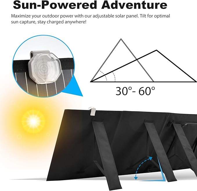Portable 120 Watt 12V Foldable Solar Panel with Adjustable Kickstands and Waterproof IP65 Design for Power Station, Travel, Outdoor Camping, RVs, and Off-Grid Applications