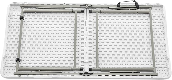 BTEXPERT Set of 2, 4 Feet Plastic Folding Table Height Adjustable Portable Carrying Handle Indoor Outdoor Picnic Camping Office Home Party, White, Fold in Half