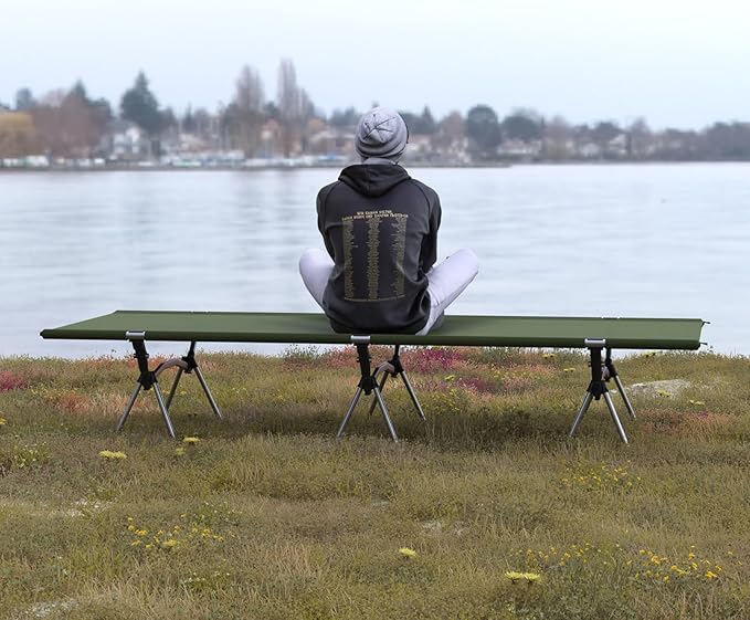 Camping Cot with Leg Extenders,Lightweight Portable Bed for Camping, Hiking, Travel, Beach, Home, Office Nap, Supports 330lbs, Easy Storage, Durable Design, Green