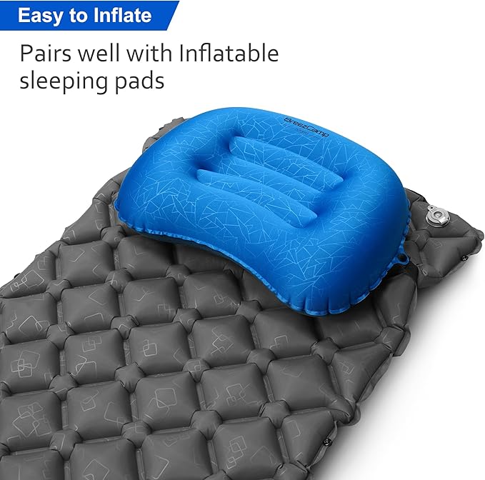 Inflatable Camping Pillow, Travel Blow Up Air Pillow, Neck Lumbar Support Ultralight Compact Pillow for Outdoor Hiking Backpacking Car Beach Airplane Sleeping Essentials, Navy Blue