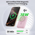 Magnetic Portable Charger for iPhone, 3-in-1 10800mAh Qi2 15W Wireless Power Bank with iWatch Charger,30W PD Fast Charging USB-C LCD Display Battery Pack for Magsafe,iPhone 16/15/14/13/12, Apple Watch