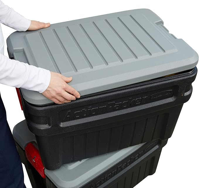 Rubbermaid ActionPacker️ 24 Gal Lockable Storage Box Pack of 2, Outdoor, Industrial, Rugged, Grey and Black