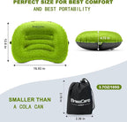 Inflatable Camping Pillow, Travel Blow Up Air Pillow, Neck Lumbar Support Ultralight Compact Pillow for Outdoor Hiking Backpacking Car Beach Airplane Sleeping Essentials, Green