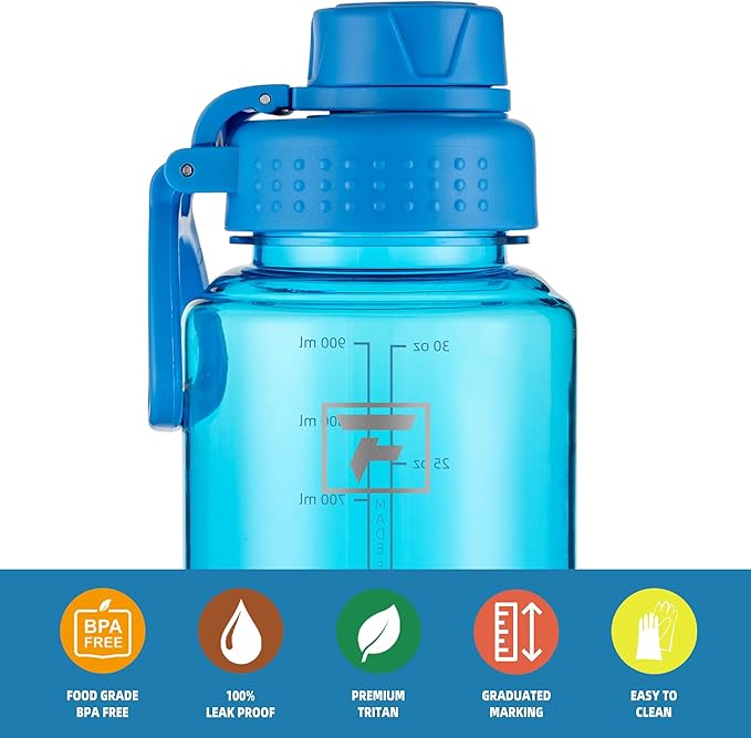 Fanhaw 32 oz Clear Water Bottle with Fast-Flow Spout Lid, BPA-Free Tritan, Wide Mouth, Leakproof, Reusable Bottle for Gym, School, Office, Travel (Classic Blue)
