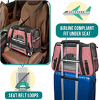 PetAmi Airline Approved Pet Carrier for Cats & Small Dogs, Soft Sided TSA Travel Carrier Bag with Sherpa Bed, Breathable Mesh Ventilation, Collapsible Bowl, Up to 18 lbs, Large Heather White Red