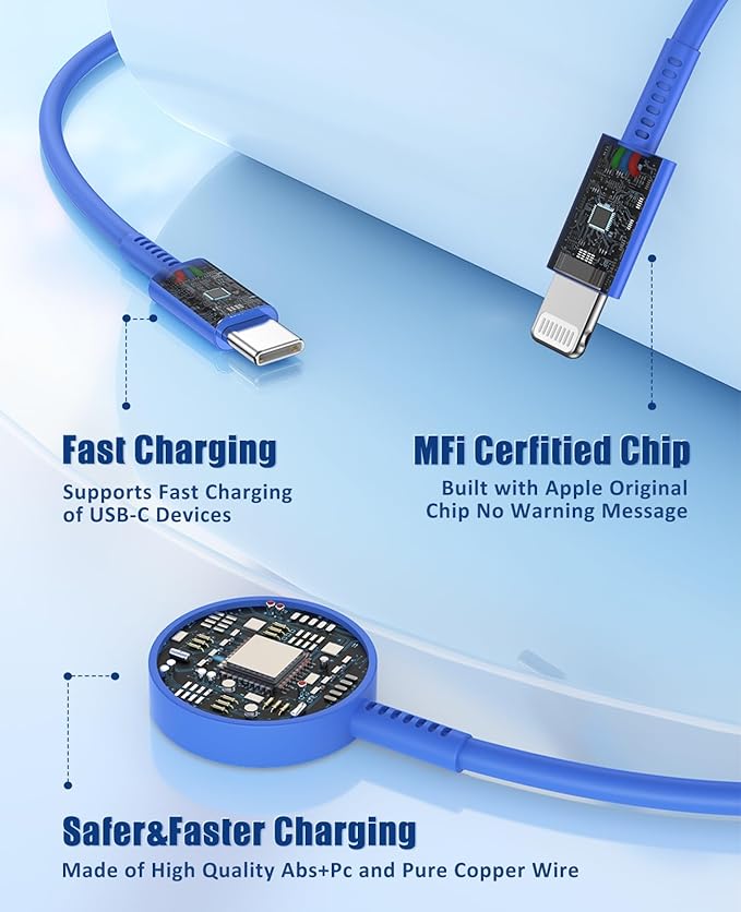 for Apple Watch Charger Fast Charging,3 in 1 Multi Chargers Cable with 20W USB C Charger, iWatch Charger Cord 6FT for iWatch Series Ultra 3/2/SE 3/11/10/9/8/7/6/5/iPhone17 15 16 Pro Max/14/13/12-Blue